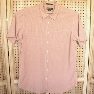 Eddie Bauer Orange Gingham Check Seersucker Button Shirt Mens SIZE TXL